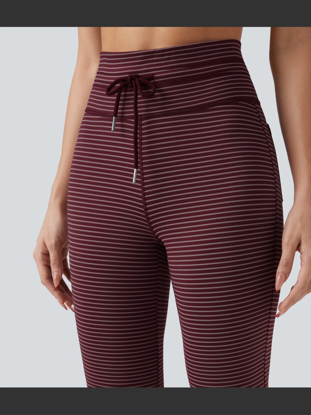 HALARA Burgundy & Black Striped Wide Leg Lounge Pants - Picture 4 of 7